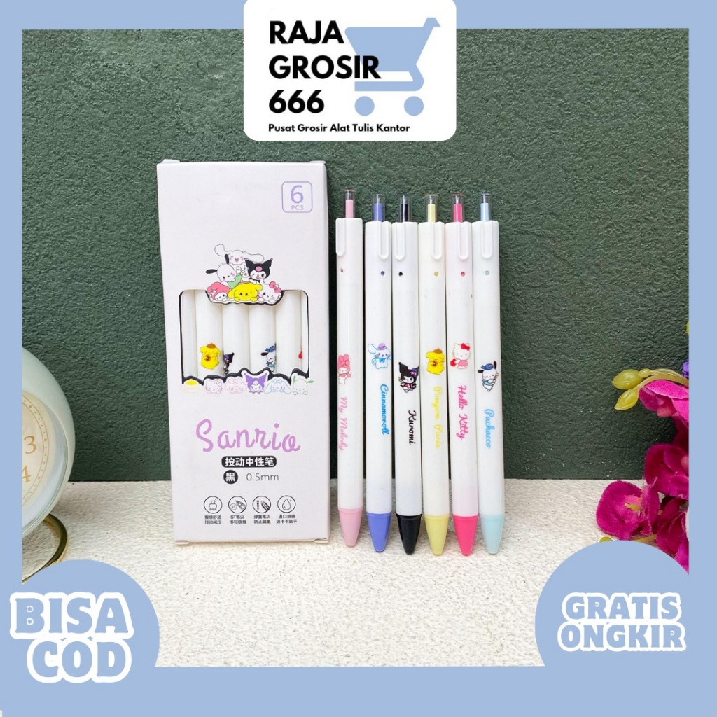 

FREE BOX PEN CETEK SANRIO 1 SET 6 PCS PREMIUM TERMURAH PC-1518 COD BAGUS LUCU IMUT KADO UNIK SOUVERNIR