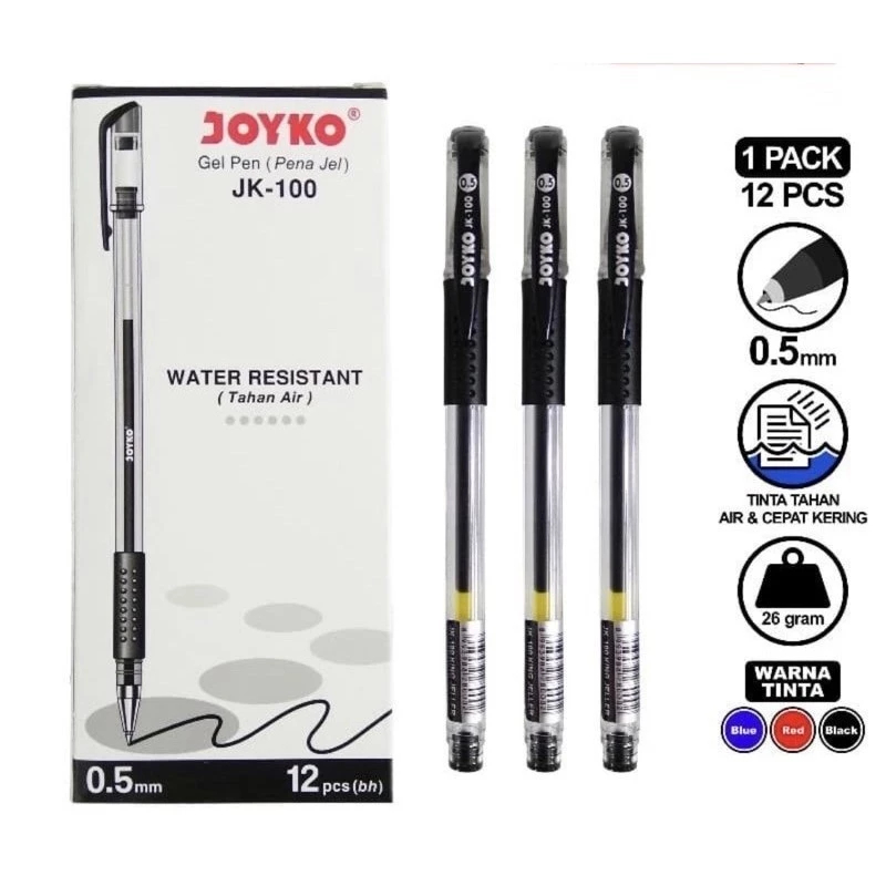 

(12pc) Gel Pen Pulpen Pena Joyko JK-100 Black 0.5 mm/pen Joyko