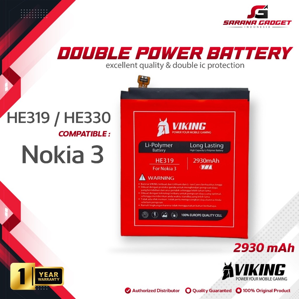 Baterai VIKING Double Power Nokia 3 TA-1032 HE330 Original Batrai Battery Batre Ori Handphone HP Dua