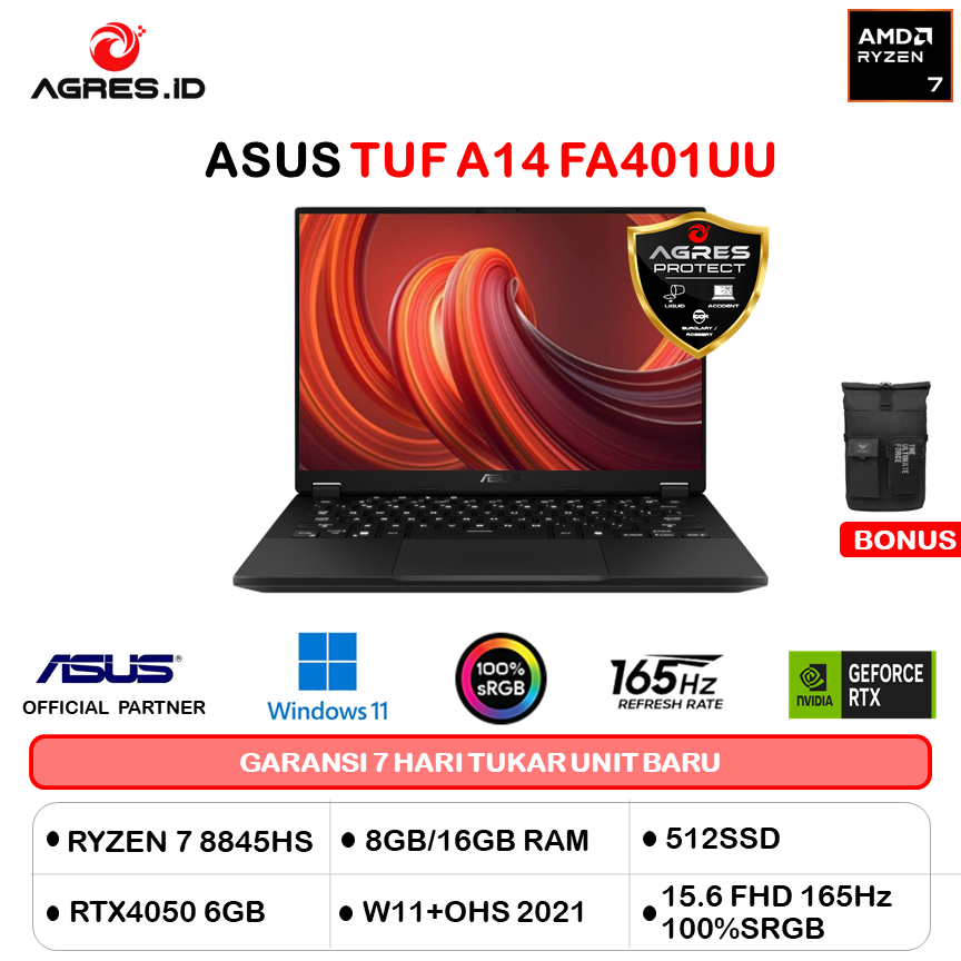 ASUS TUF A14 FA401UU RYZEN 7 8845HS RTX4050 6GB/ 16GB 512GB W11+OHS 14.0QHD 165HZ 100SRGB GRY -R745G