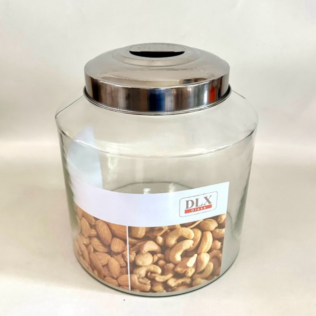 TOPLES KACA BULAT KERUPUK ASINAN 2 TUTUP STAINLESS 10 LITER