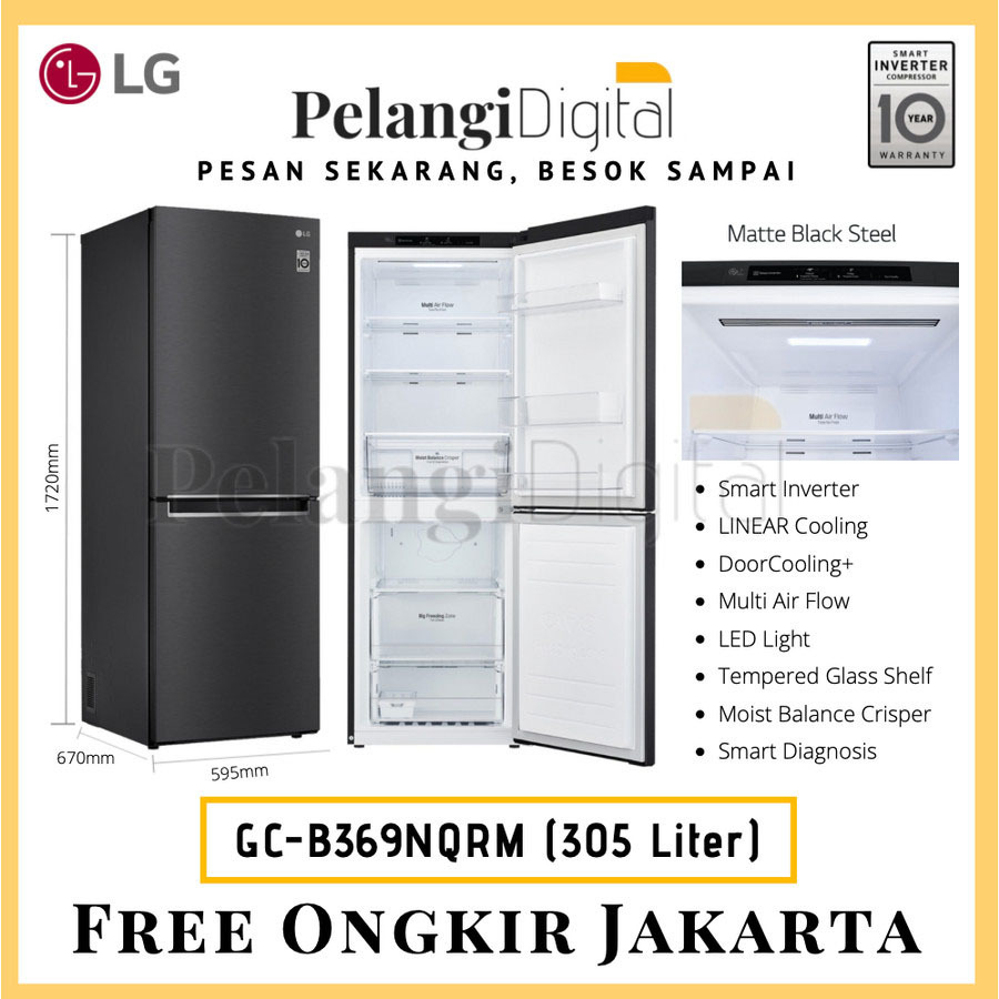LG GC-B369NQRM - Kulkas 2 Pintu Bottom Freezer Bawah Smart Inverter