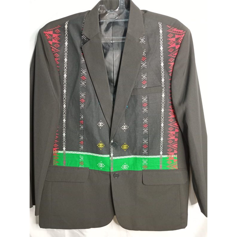 jual jas pria motif ulos sadum warna hitam list hijau cantik