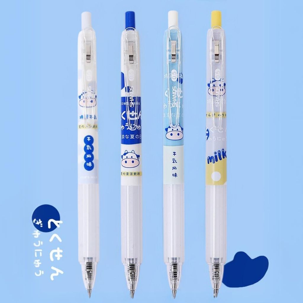 

4 Pcs Cows Milk Gel Ink Pen - Pulpen Gel - Pulpen Lucu