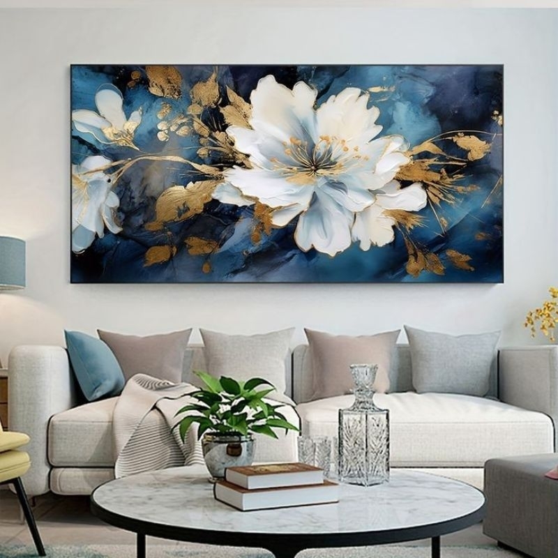 lukisa dinding bunga aesthetic painting aksen gold Hiasan Dinding Dekorasi Dinding