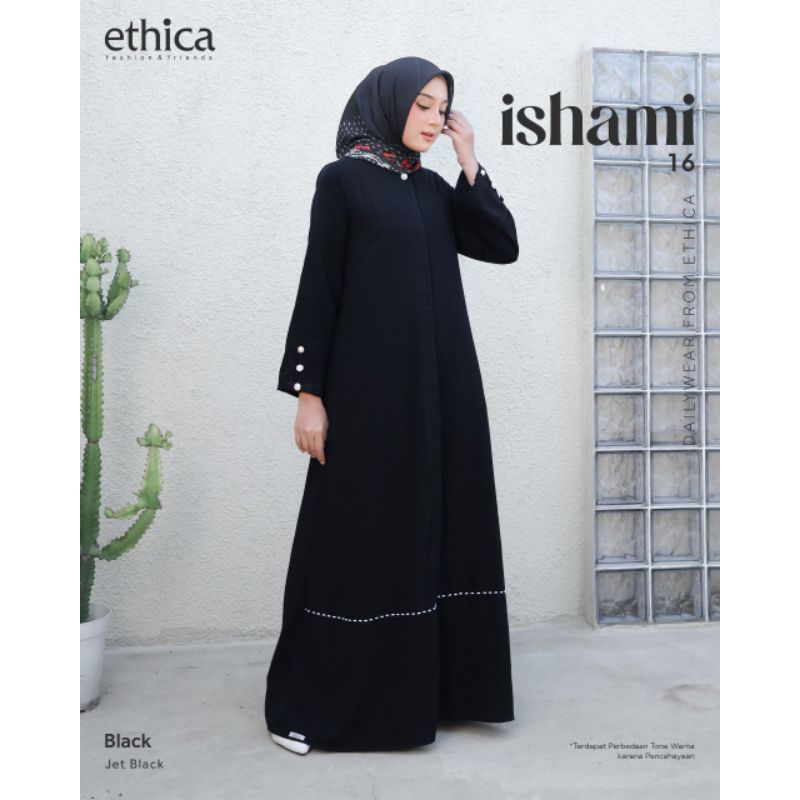 Ethica Gamis Ishami 16 | Gamis Hitam Polos Premium | Gamis Ethica Hitam Kekinian | Gamis Umroh | Gam