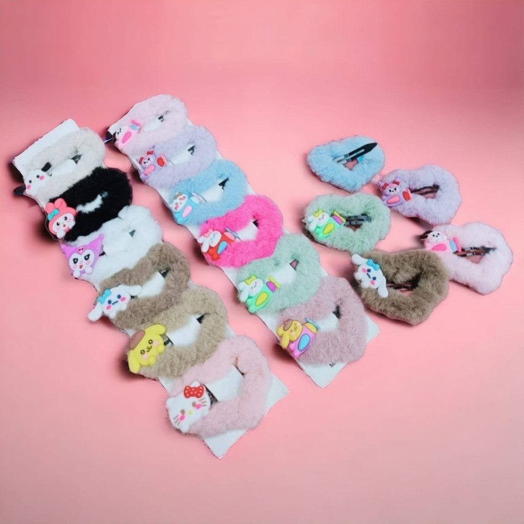 𝗜𝘀𝘁𝗮𝗿𝗳𝗶 - JP021 Jepit Tiptop Bulu Karakter Soft Kotak Hati Heart Love Jepitan Jedai Hair Clip San ri
