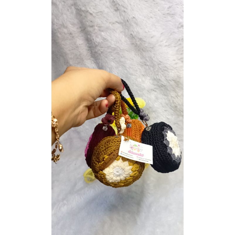 dompet koin rajut bulat  full furing #dompet koin rajut bulat motif bunga