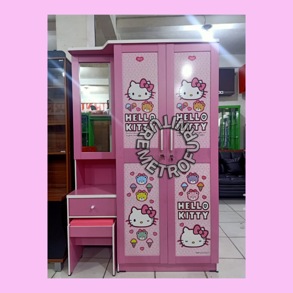 LEMARI PAKAIAN ANAK HELLO KITTY LEMARI PAKAIAN ANAK + MEJA RIAS HELLO KITTY PINK FREE ONGKIR SERANG 