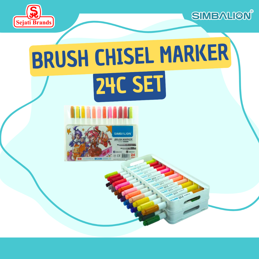 

SIMBALION Brush Pen/ Brush Pen Isi 24 Warna/ Chisel Marker 24C Set