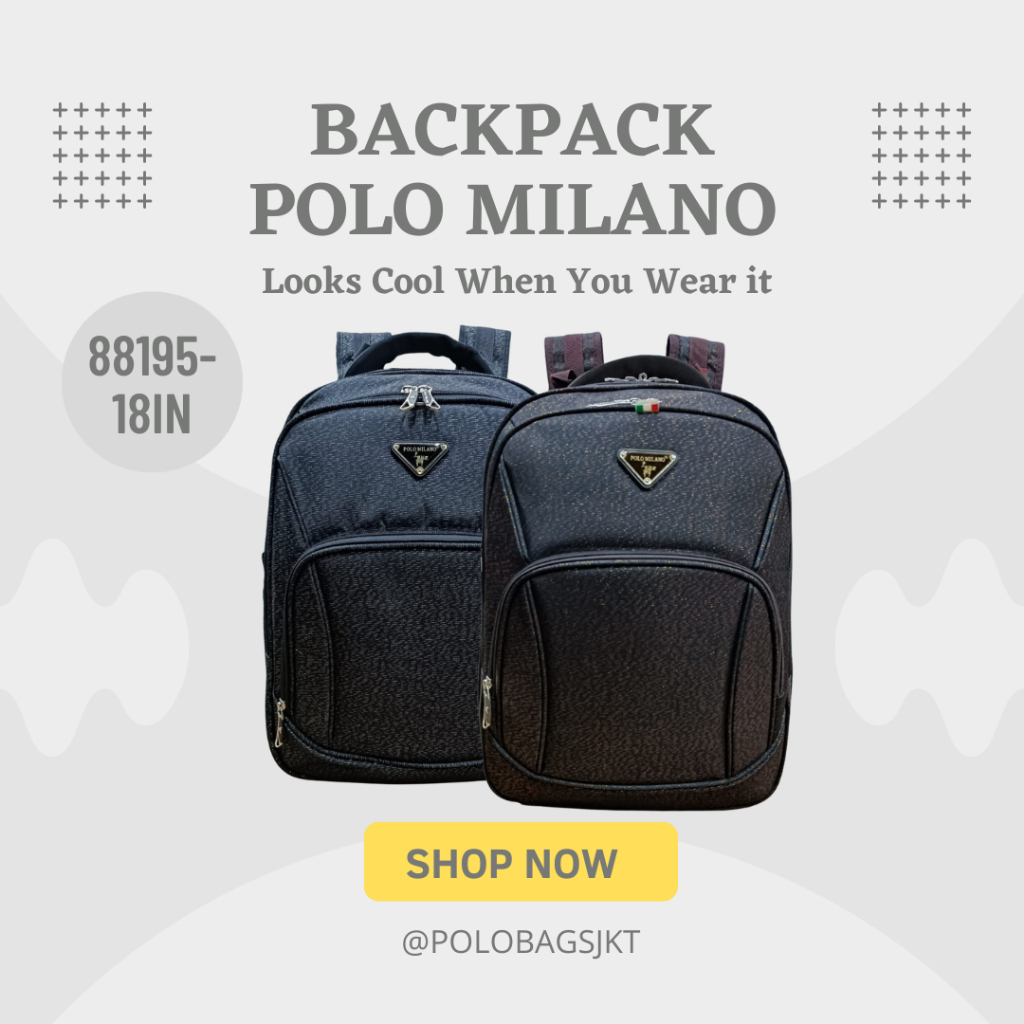 88195-18in Tas Ransel Kerja Pria POLO MILANO Ransel laptop Import
