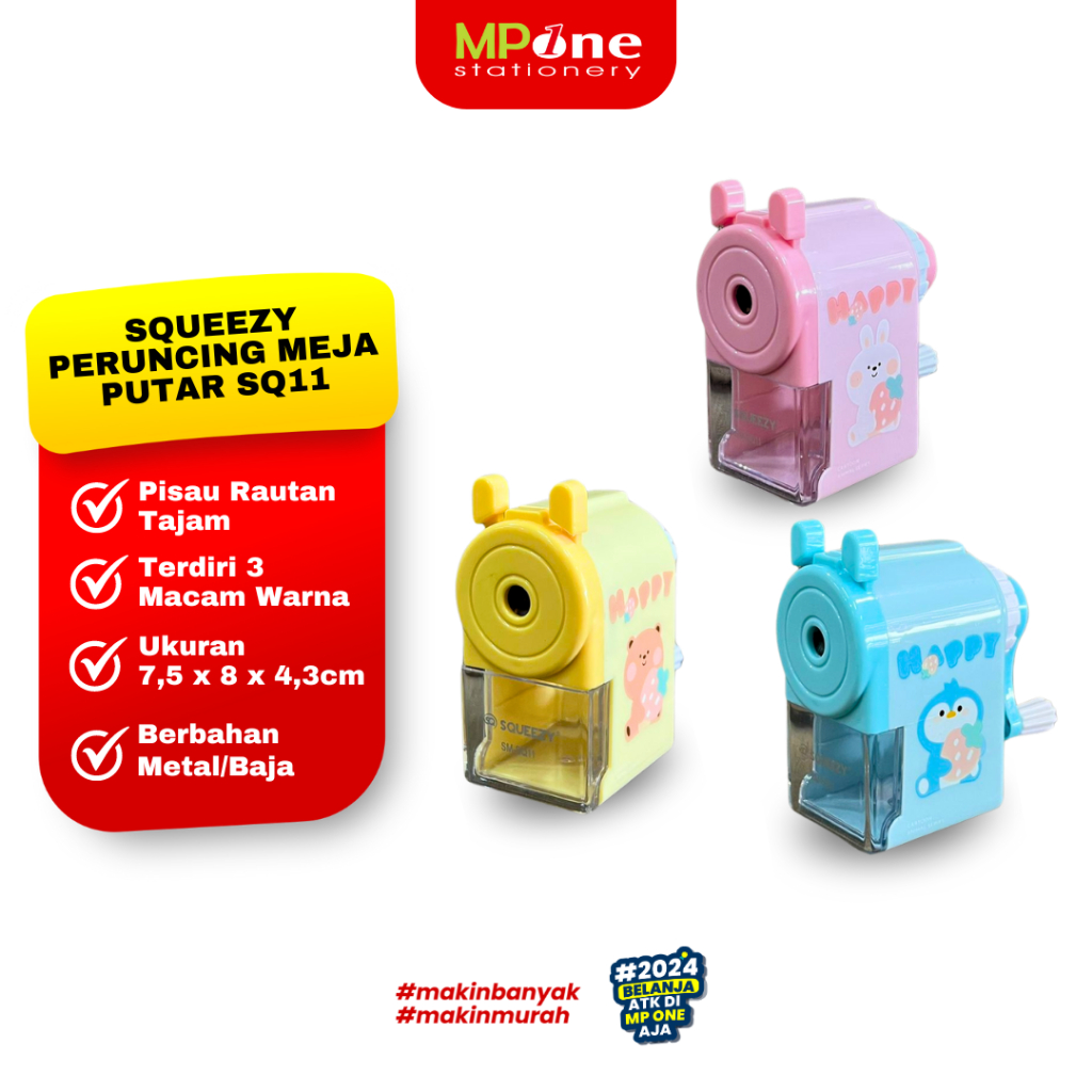 

Squeezy Peruncing Meja Putar Karakter SQ11 / Rautan Meja Anak Lucu Squeezy SQ11