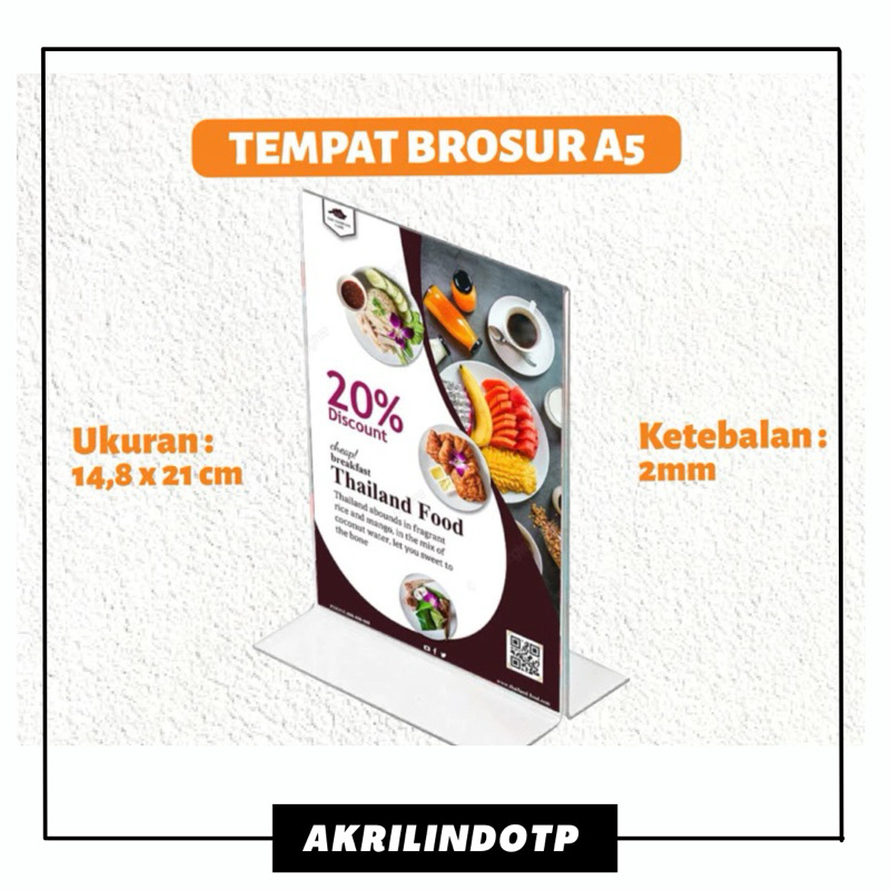 

Tempat Brosur A5 Tempat Brosur Akrilik / Tent Card Holder Qris Barcode / Nomor Menu Meja Portrait T - Ukuran A5 2mm