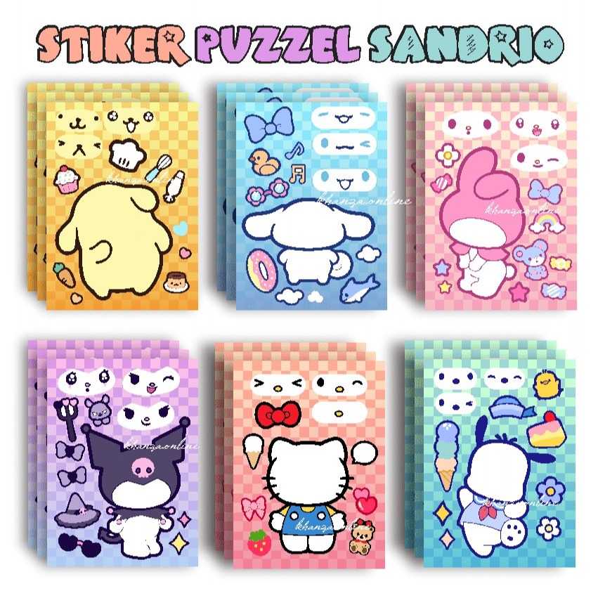 

Kuromi Stiker Puzzle Anime Hello Kitty Sanrio Stiker Kartun Make-A-Face DIY Mainan Stiker Anak Laki-laki Rakitan DIY