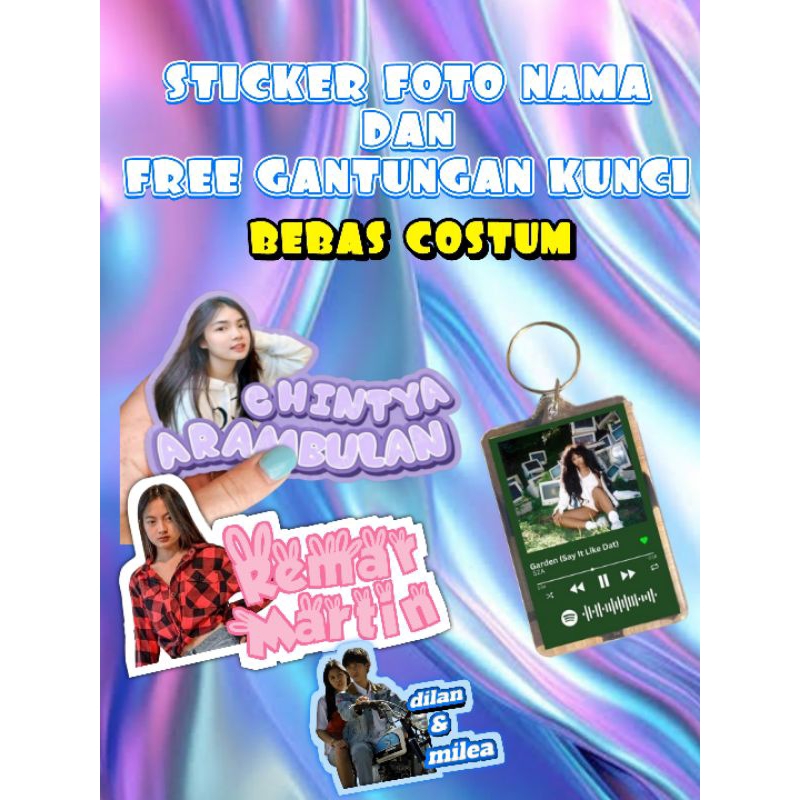 

Sticker foto nama free gantungan kunci bebas costum