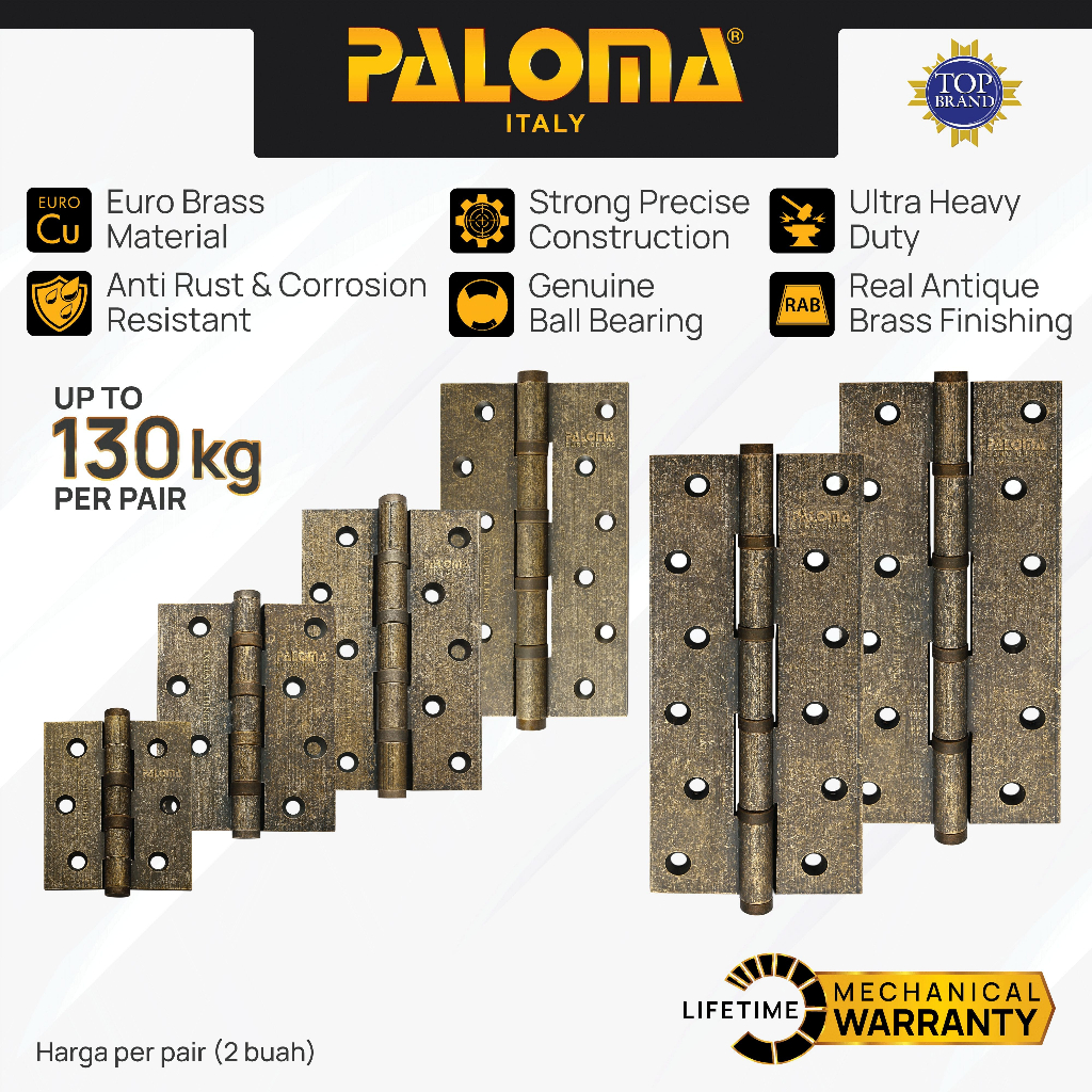 PALOMA Engsel Pintu Jendela Hinge Kupu Butt Plat Kayu Aluminium PVC Hinges Door Window Euro Brass Ku