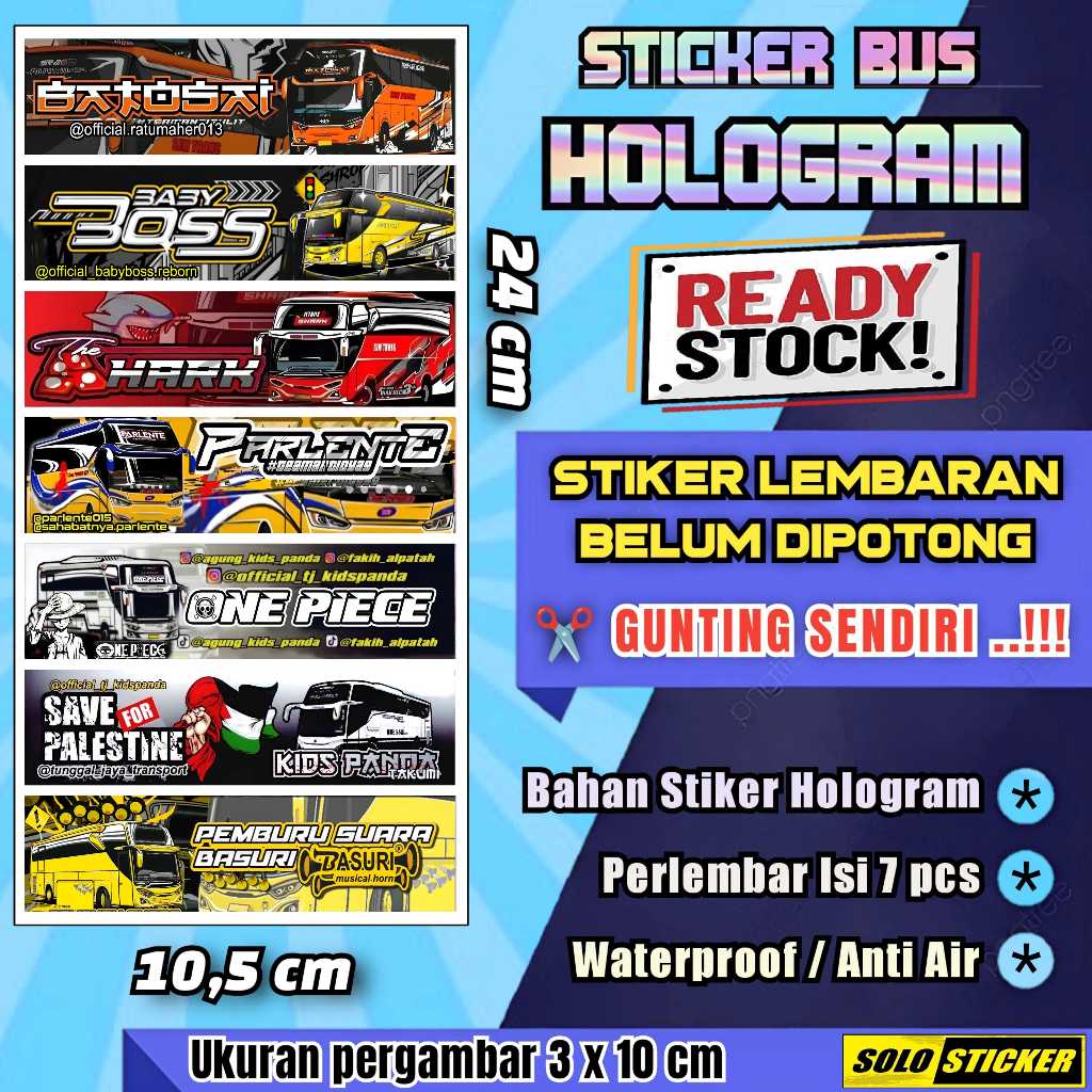 

Stiker Bus Hologram Lembaran Isi 7pc Sticker Bis Batosai Baby Boss Parlente Save Palestine The Shark