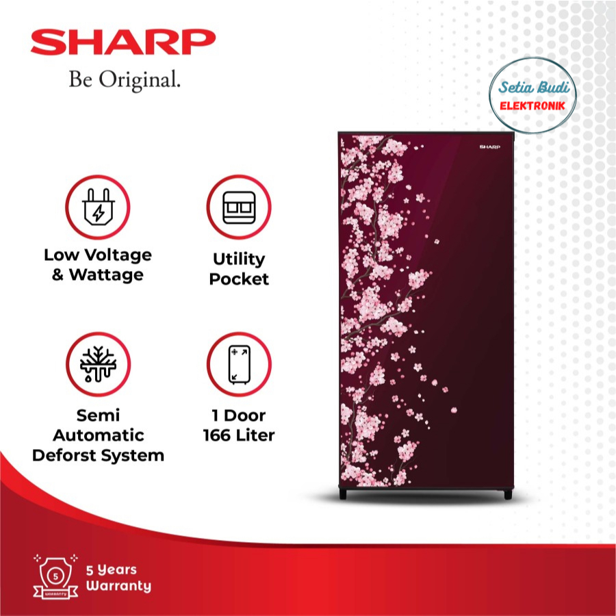 Sharp Kulkas 1 Pintu 157 Liter SJ-N182D-VR / SJN 182 DVR / SJN182 Kirei  Sakura Series