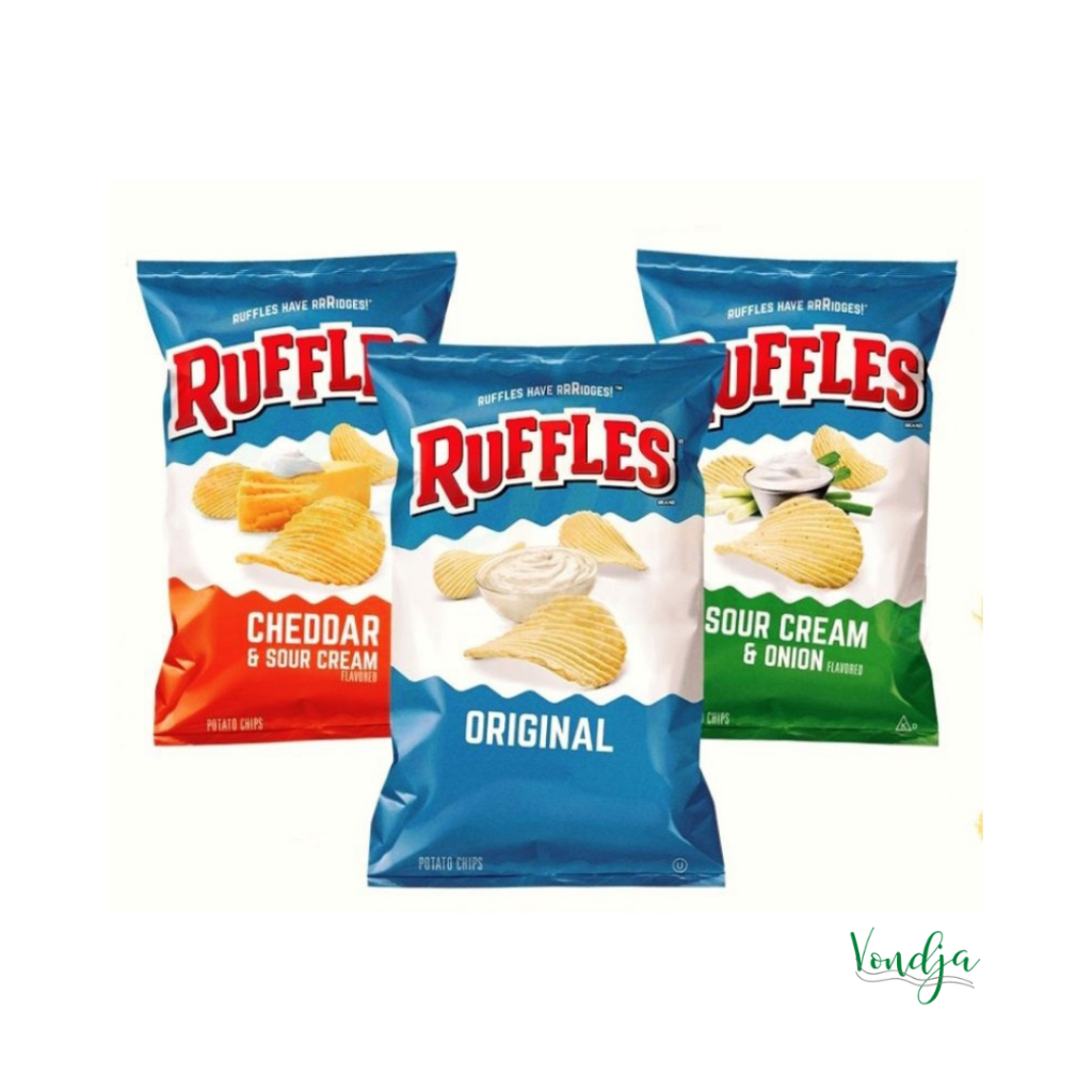 

Ruffles Potato Chips Keripik Kentang Import USA Original Cheddar Sour Cream Flamin Hot Sour Cream Onion Snack Import