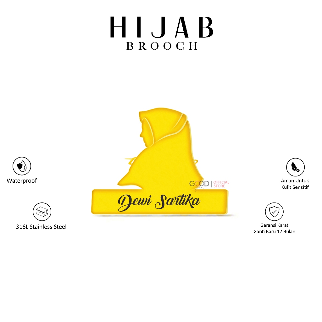 

Good Jewelry – Bros Nama Titanium Anti Karat 18K Gold Plated Aksesoris Kustom Nama / Hijab Brooch