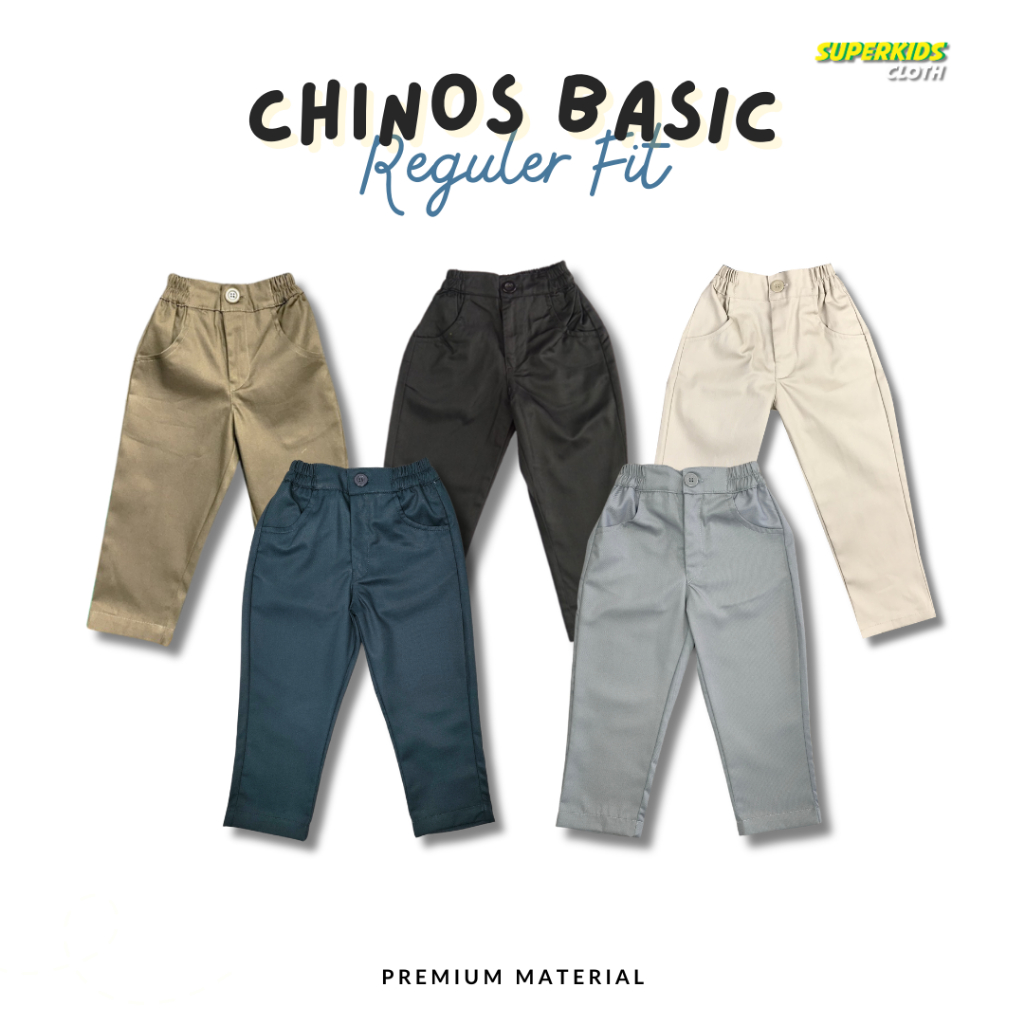Celana Anak Laki Laki Panjang Basic Chinos Chino Warna Mocca Hitam Cream / Celana Anak Cowok Basic P