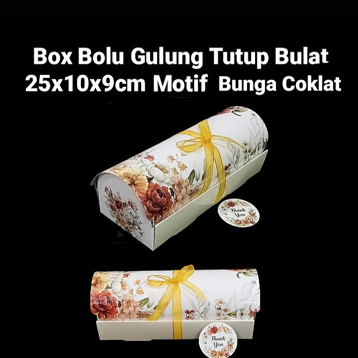 

( 5 pcs ) Kotak Box Bolu Gulung Hampers Dus Roll Cake 25x10x9 cm Motif Bunga Coklat