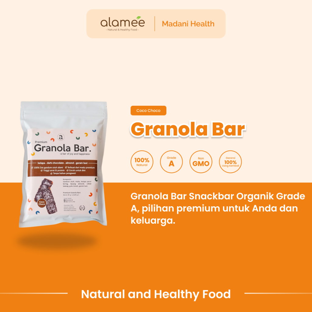 

ALAMEE Granola Bar Snackbar Coconut Choco Cemilan Diet Healthy Snack Sehat Rendah Kalori 80gr