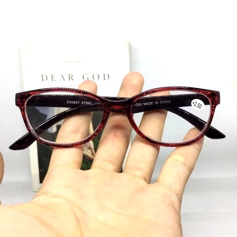 Kacamata Baca Kacamata Plus Semi Cat eye Frame marron Motif ES085