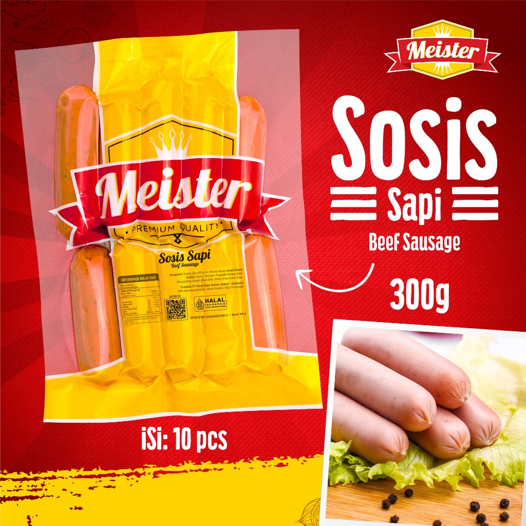 

Meister Beef Sausage 300gr Sosis Sapi isi 10 pcs - Beef Cocktail - Beef Breakfast