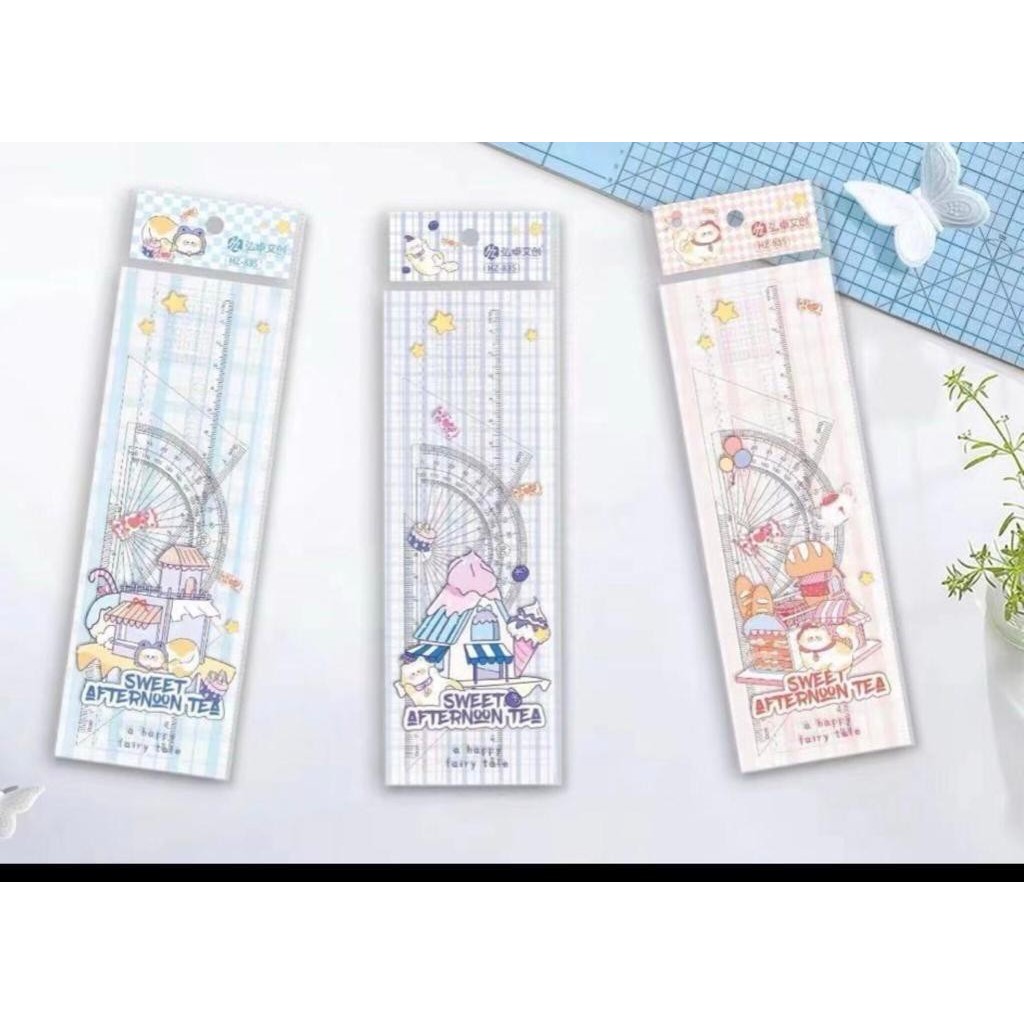 

[ SET ] Penggaris Set Plastik Isi 4 / Penggaris Set 4 in 1 Fancy Lucu murah bagus