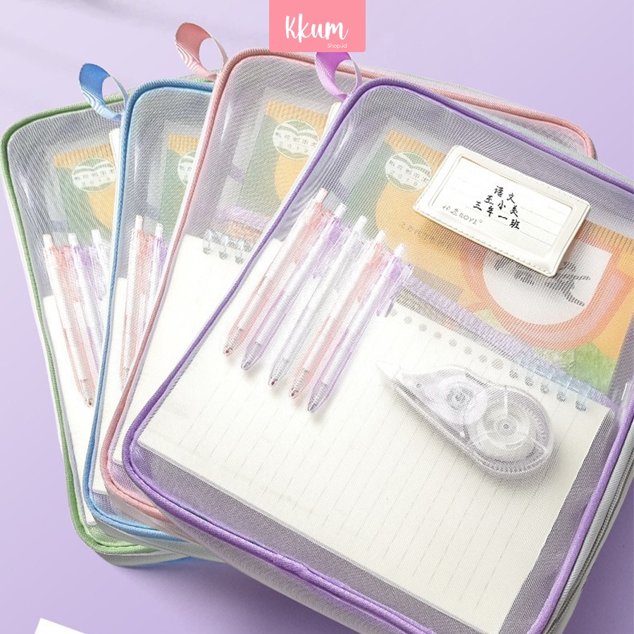 

Document Bag Transparan 3 Lapis / Tas Folder Portabel Jaring Penyimpanan Kertas
