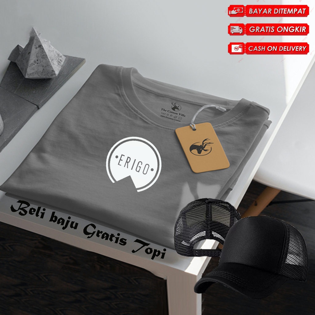 BELI BAJU GRATIS TOPI... Kaos Distro Lengan Pendek Erigo Bulat Text Putih Kaos Pria Dan Wanita Premi