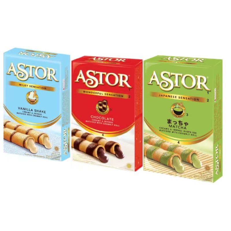 

Astor Wafer Stick Roll 40g Vanilla Matcha Coklat