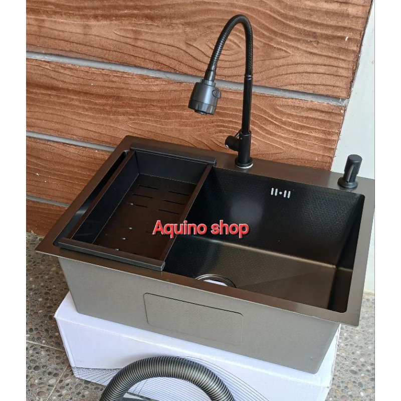 Paket komplit wastafel bak cuci piring MUYA kitchen sink 1 lubang stainless hitam sudah anti gores u