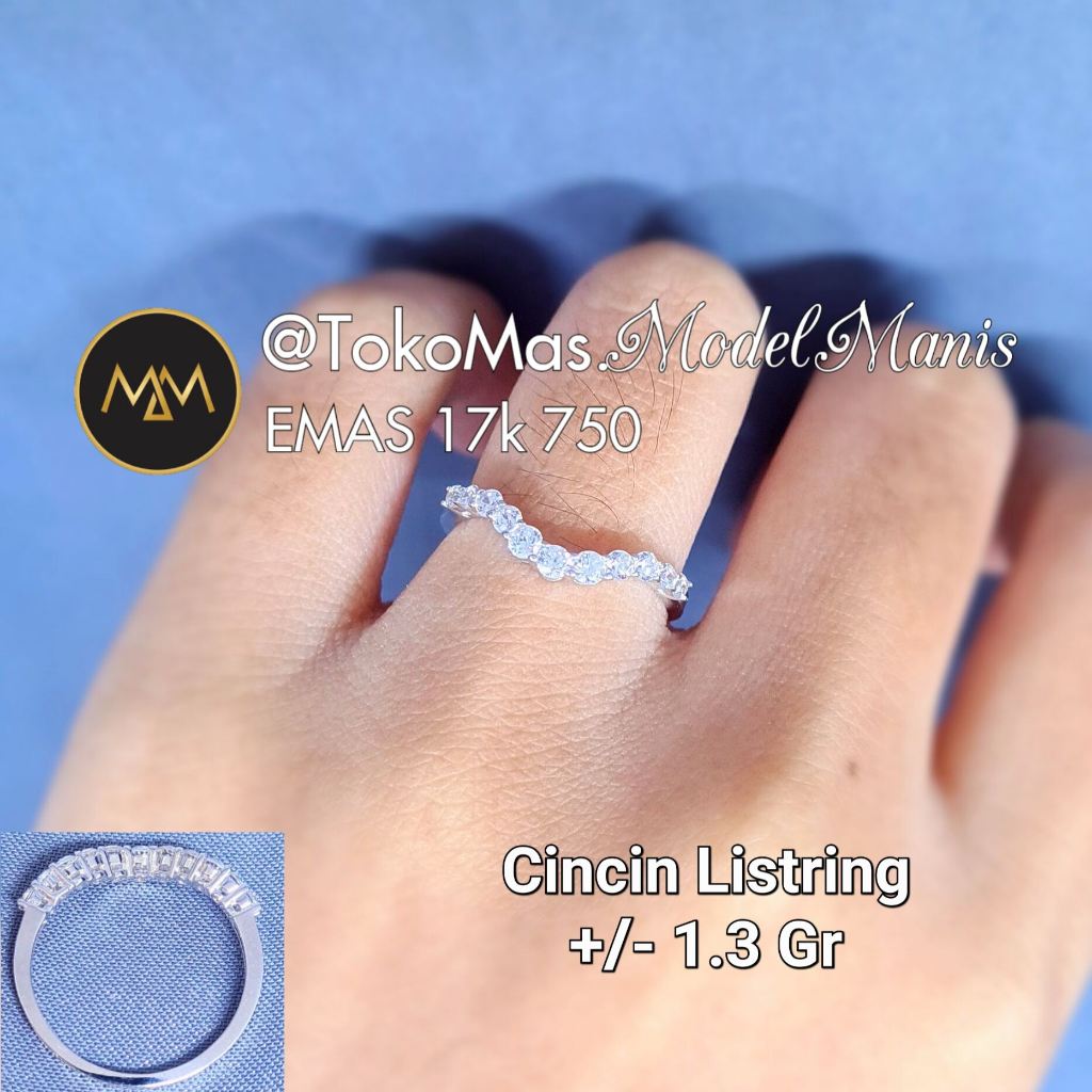 Cincin Aurel Elips Emas Putih 750 kadar 17k