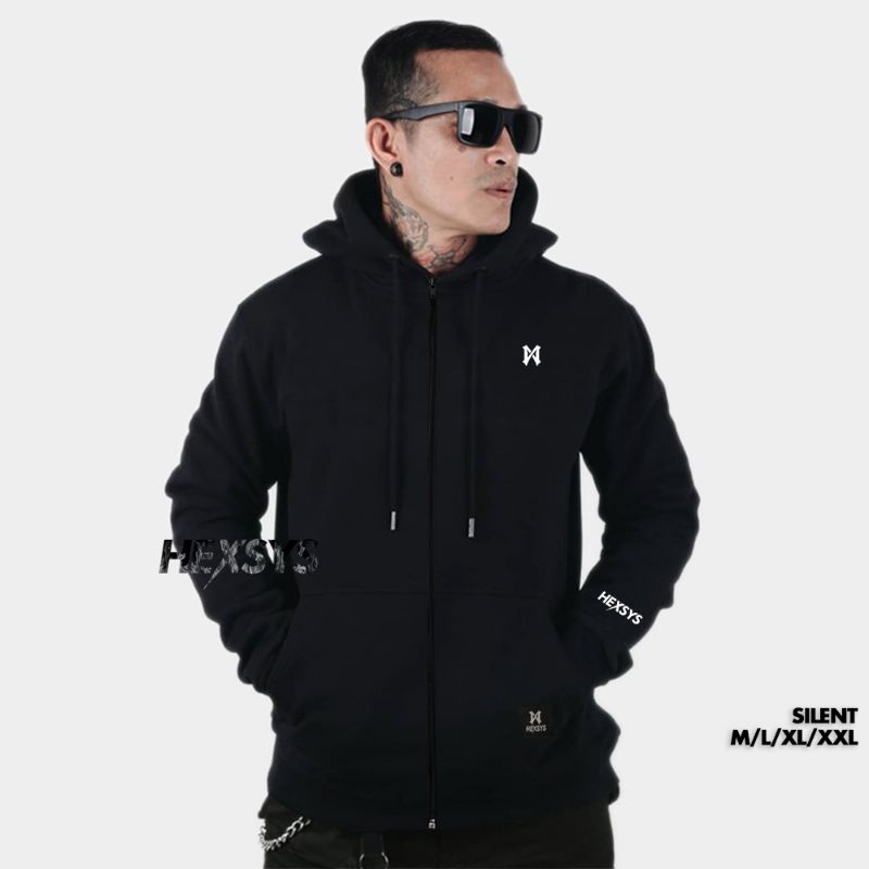Bossque X Hexsys- Silent Hoodie Pria Distro Zipper Bordir Sweater Hoodie Pria Original Switer