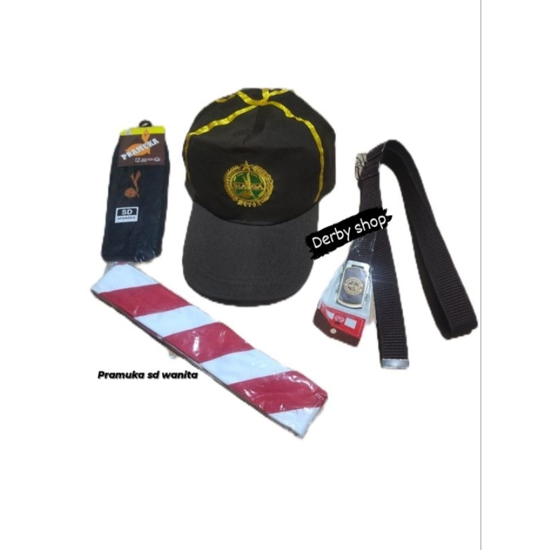 paket hemat perlengkapan pramuka sd.topi kacu sabuk dan kaos kaki.wanita-pria