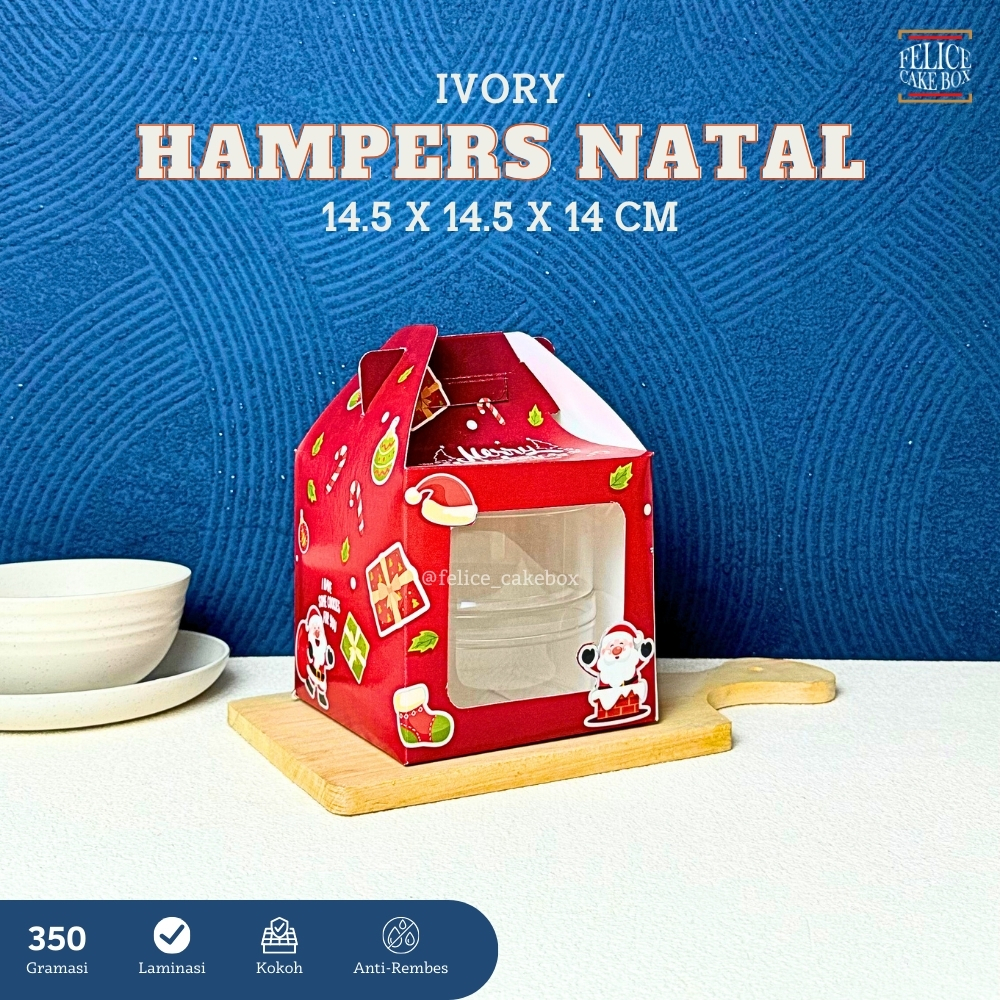 

BOX HAMPERS NATAL 2 TOPLES BULAT 500GR 14.5X14.5X14 CM / BOX NATAL IVORY MERAH GABLE BOX / BOX GABLE CHRISTMAS TOPLES / BOX JINJING KUE KERING