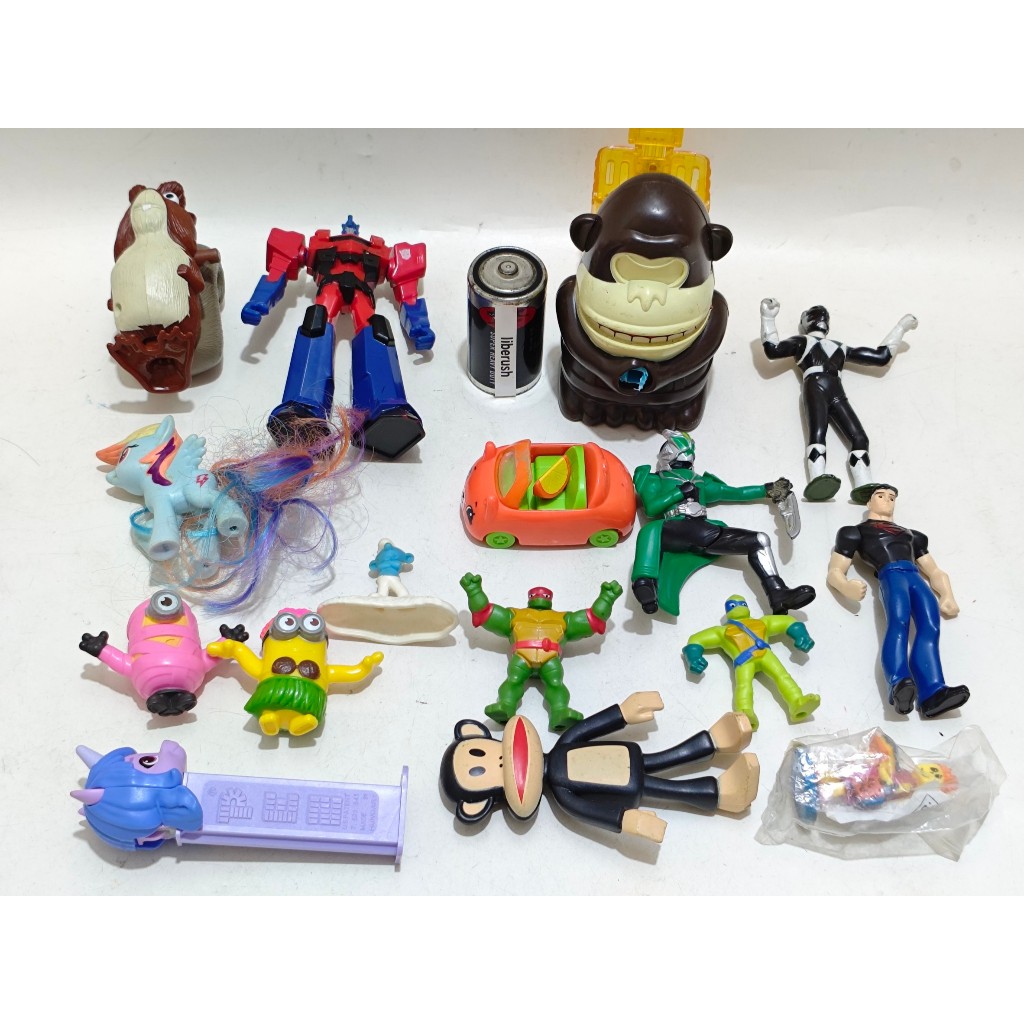 Set happy meals mcd transformers optimus prime , mighty morphin black ranger , my little pony rainbo