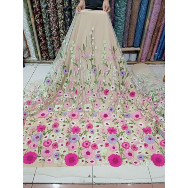 KAIN/BAHAN TILE BORDIR GARDEN 3D/BORDIR BUNGA TIMBUL