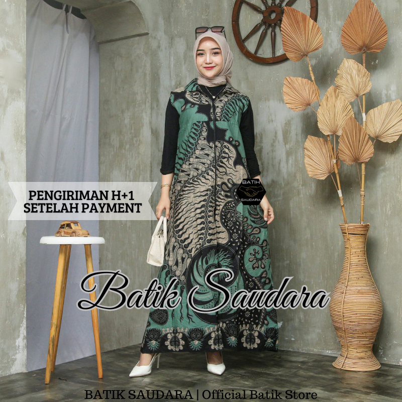 Cardigan Batik Saudara outer Resleting Depan Tanpa Lengan Baju Wanita Panjang Jumbo Big Size LD 130