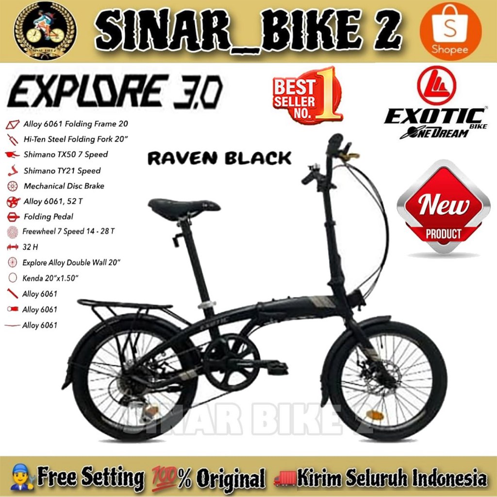Terlaris Sepeda Lipat Exotic Explore 3.0 Ukuran 16 Inch 7 Speed Boncengan Frame Alloy Dewasa Anak