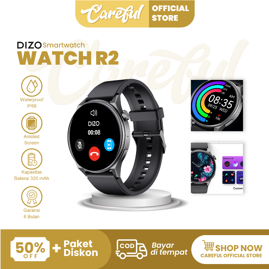 【COD】DIZO Watch R2 Realme SmartWatch Jam Running Pria Pace Compass 1.3 inch Full Screen Bluetooth Ca