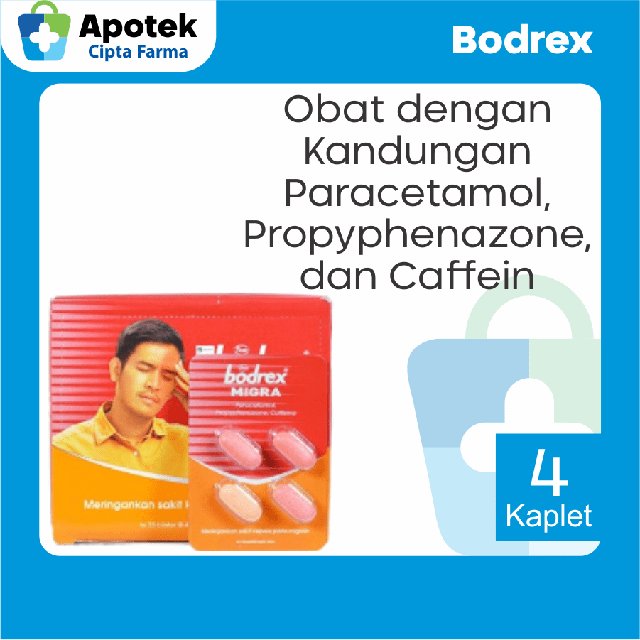 Bodrex Migra Bodrek Paracetamol Parasetamol Caffeine Obat Sakit Kepala Obat Migrain Demam Pusing