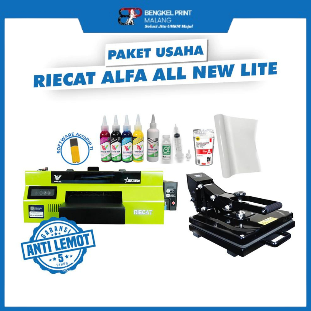 Paket Usaha Sablon DTF | Paket Mesin Riecat Alfa All New Lite + Mesin Press (Only)