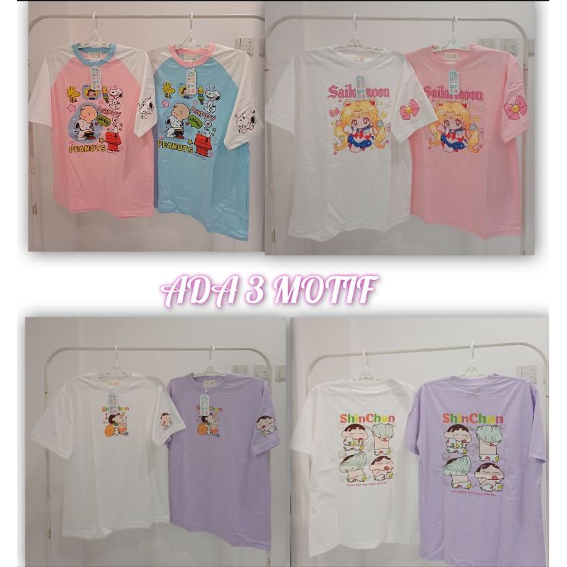 READY BAJU KAOS IMPORT THAILAND JUST A CHILL DAY MOTIF SAILORMOON PEANUTS SHINCHAN//KAOS IMPORT THAI