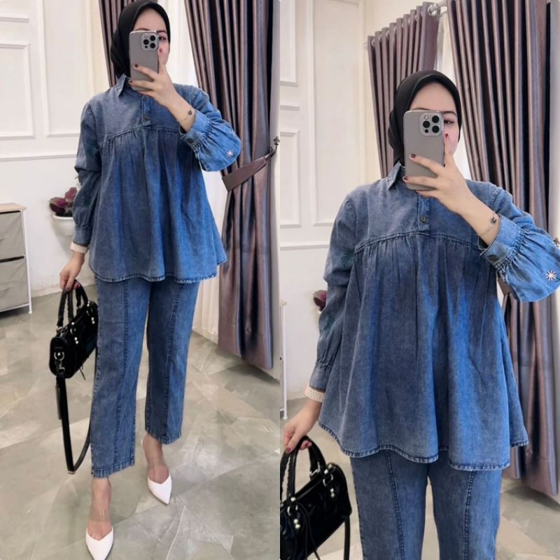 GAMIS WANITA SETELAN JEANS BORDIR(FZ)