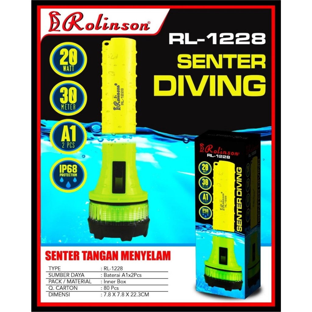 SINARCAHAYA2024 - Senter Tangan Menyelam / Senter Selam Diving Rolinson RL-1228 Baterai, RL-1229