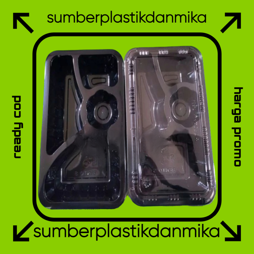 Mika Bento S (Mini) / Tempat Makan / Lunch Box Bento Hitam 1 pack 50pcs + Tutup Mika Bento Kecil