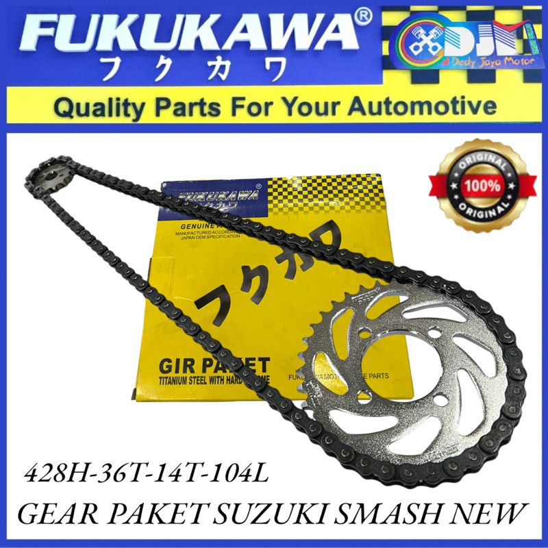Gear Set Gir Paket Fukukawa Suzuki Smash New Original Fukukawa 428H-104L-36T-14T Gear set Smash New 